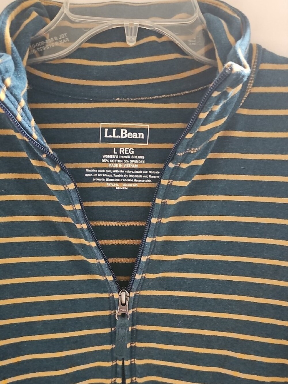 L.L. Bean Navy and Tan Striped Zip Front Jacket - Picture 2 of 4